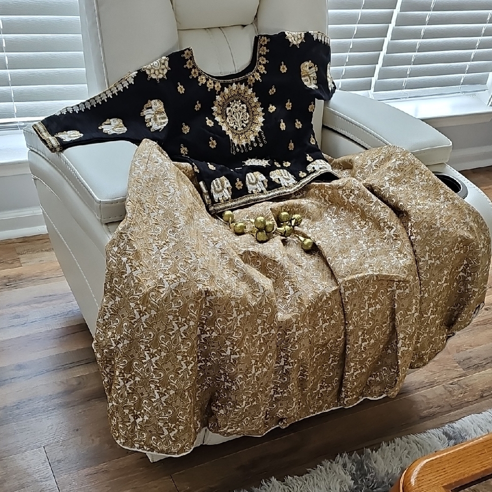 Elegant Black and Gold Embroidered Lengha